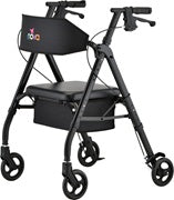 Rollator walker with seat and brakes